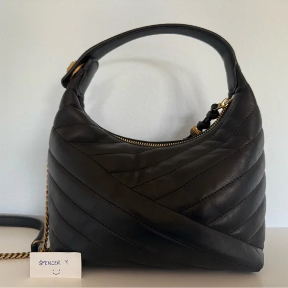 Black Quilted Leather Shoulder Bag with Gold Chain - Picture 2 of 4